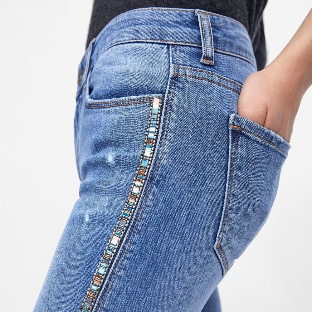 Zara Crystal Piping Jeans NWOT